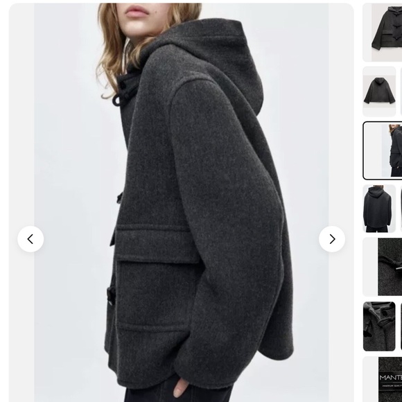 ZARA Manteco Wool Jacket Size M Womens Toggle Coat Hooded Grey $150 retail NWOT - Picture 8 of 9